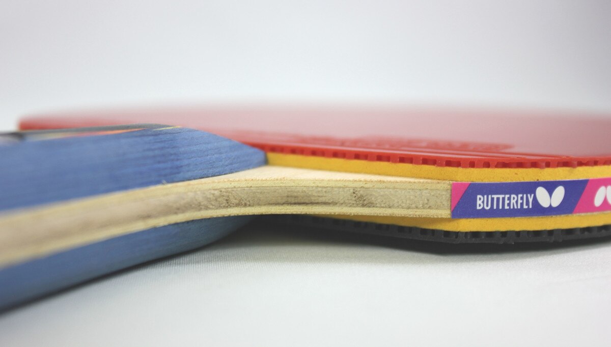 Butterfly Nakama S-9 Racket: Close-up of rubber and blade